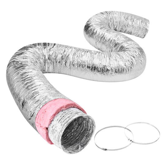 Dryer Vent Hose, 254mm Insulated Flexible Duct 7.62M Long with 2 Duct Clamps, Heavy Duty Three Layer Protection for HVAC Heating Cooling Ventilation and Exhaust, R-6.0 Flame Retardant Rating