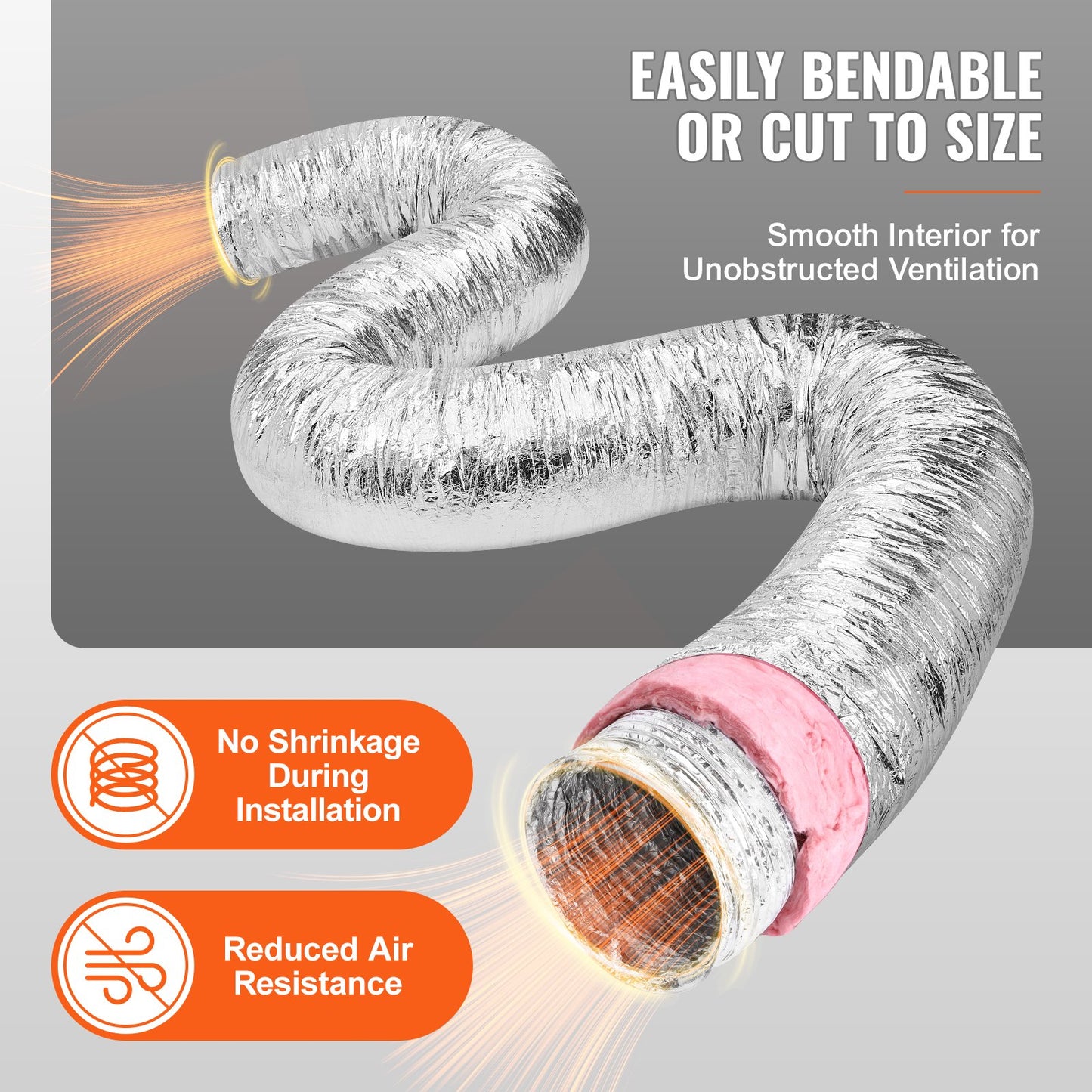 Dryer Vent Hose, 203.2 MM Insulated Flexible Duct 7.62 M Long with 2 Duct Clamps, Heavy Duty Three Layer Protection for HVAC Heating Cooling Ventilation and Exhaust, R-6.0 Flame Retardant Rating