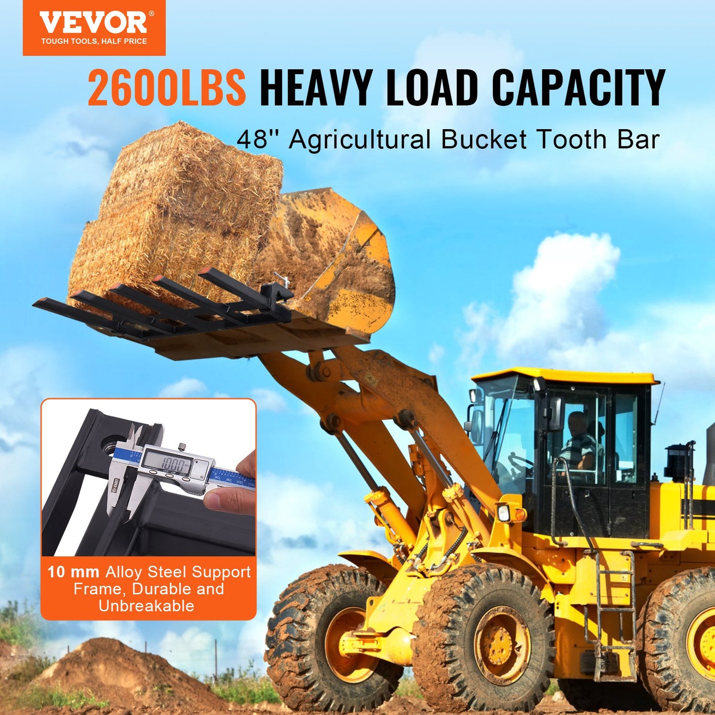 Klemme für Schuttgabeln an 48"-Schaufel, 2600 lbs Kapazität. Hochleistungsklemme für Palettengabeln. Schaufelschaufelaufsätze, geeignet für Ladeschaufel. Kompaktlader zum Aufräumen von Schutt von abgefallenen Ästen oder Gartenabfällen.