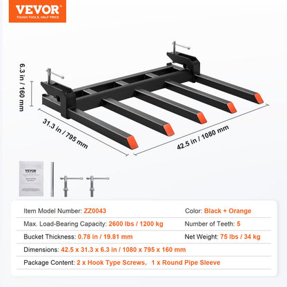 Klemme für Schuttgabeln an 48"-Schaufel, 2600 lbs Kapazität. Hochleistungsklemme für Palettengabeln. Schaufelschaufelaufsätze, geeignet für Ladeschaufel. Kompaktlader zum Aufräumen von Schutt von abgefallenen Ästen oder Gartenabfällen.