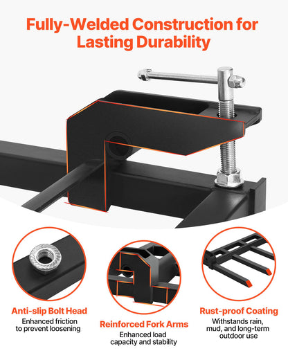 68.5" Clamp on Debris Forks for Buckets, 7 Fork Tines, 4560lbs Load Capacity, Heavy Duty Pallet Forks for Tractor Loader Skid Steer, Bolt on Bucket Attachments for Removing Yard Waste and Debris
