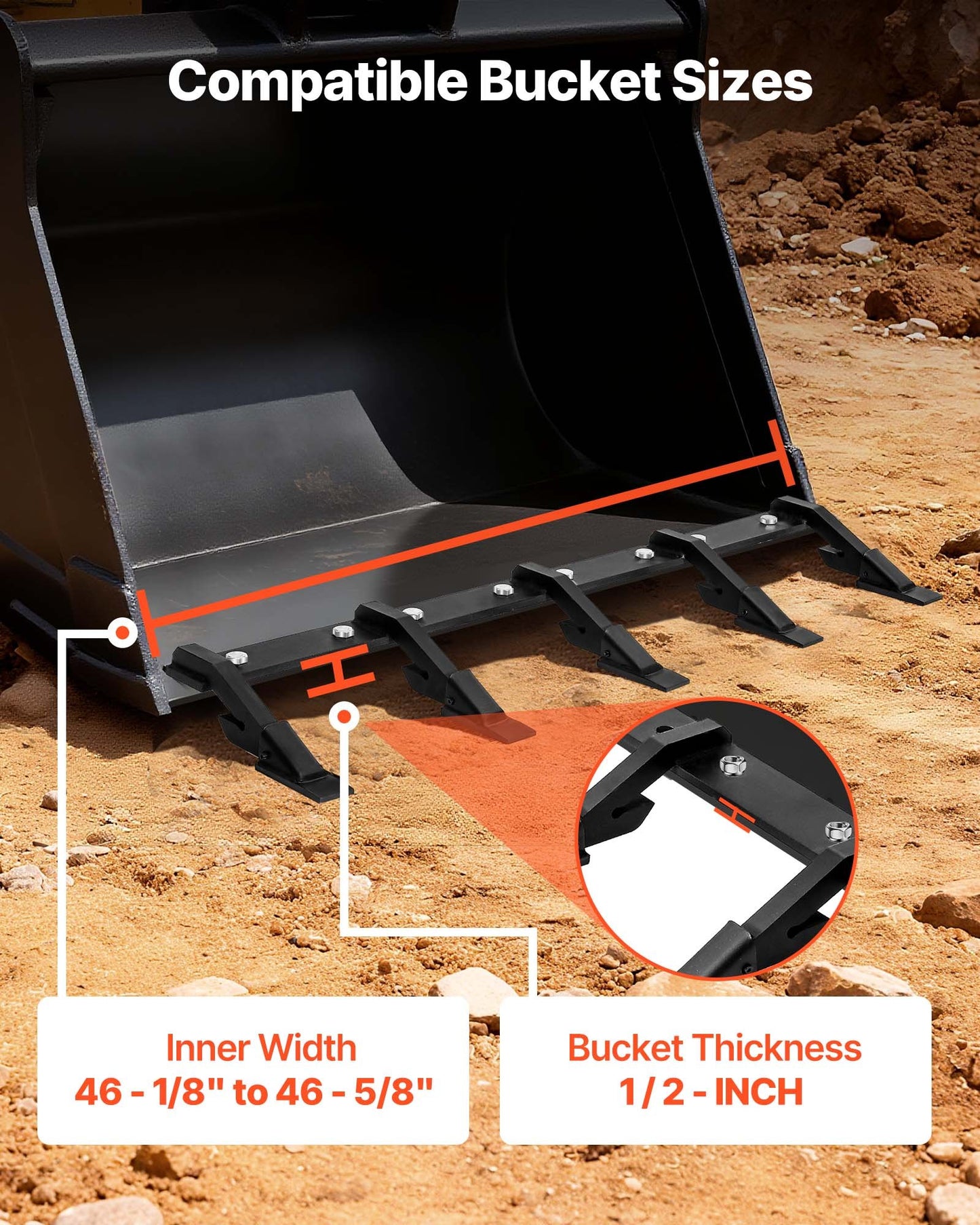 Bucket Tooth Bar, 46 in Heavy Duty 5 Teeth Tractor Bucket Bar for Loader Tractor Loader Skidsteer, 4560 lbs Load Capacity, Bolt On Teeth Bars for Buckets Protection Efficient & Soil Excavation