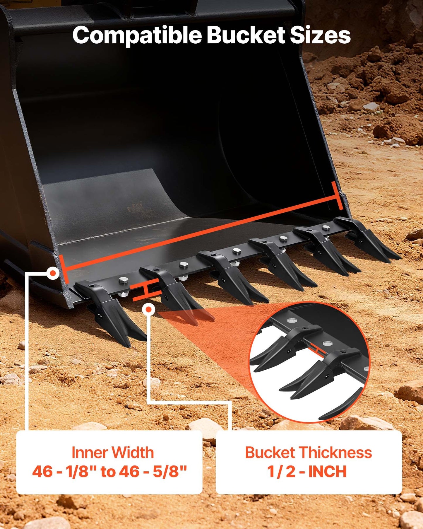 Bucket Tooth Bar,45.2 in Heavy Duty 6 Teeth Tractor Bucket Bar for Tractor Loader Skidsteer, 4560 lbs Load Capacity, Bolt On Teeth Bars for Buckets Protection Efficient & Soil Excavation