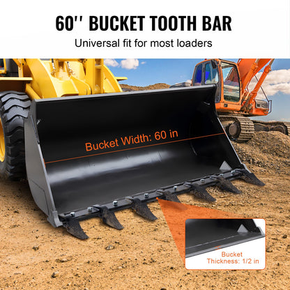 Bucket Tooth Bar, 60'', Heavy Duty Tractor Bucket 7 Teeth Bar for Loader Tractor Skidsteer, 4560 lbs Load-Bearing Capacity Bolt On Design, for Efficient Soil Excavation and Bucket Protection