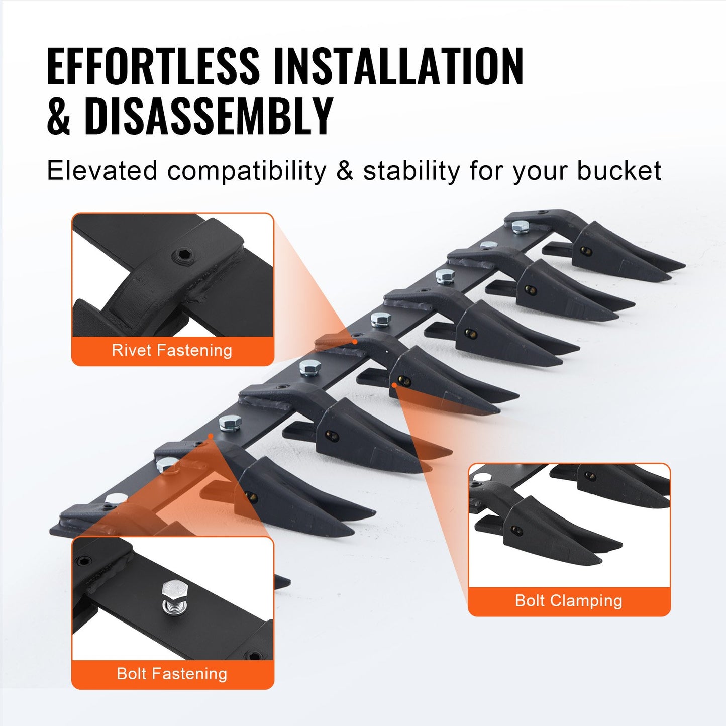 Skoptandstång, 53'', kraftig traktorskoptandstång för sub-kompakt traktorlastare, 4560 lbs bärande kapacitet, passar skopans skärkanter storlek 1/2" eller mindre utan borrning krävs