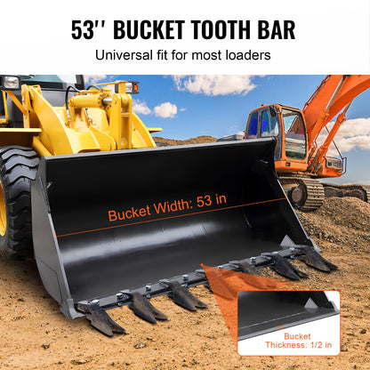 Bucket Tooth Bar, 53'', Heavy Duty Tractor Bucket Teeth Bar for Sub-Compact Tractor Loader, 4560 lbs Load-Bearing Capacity, Fits Bucket Cutting Edges Sized 1/2" or Less with No Drilling Required