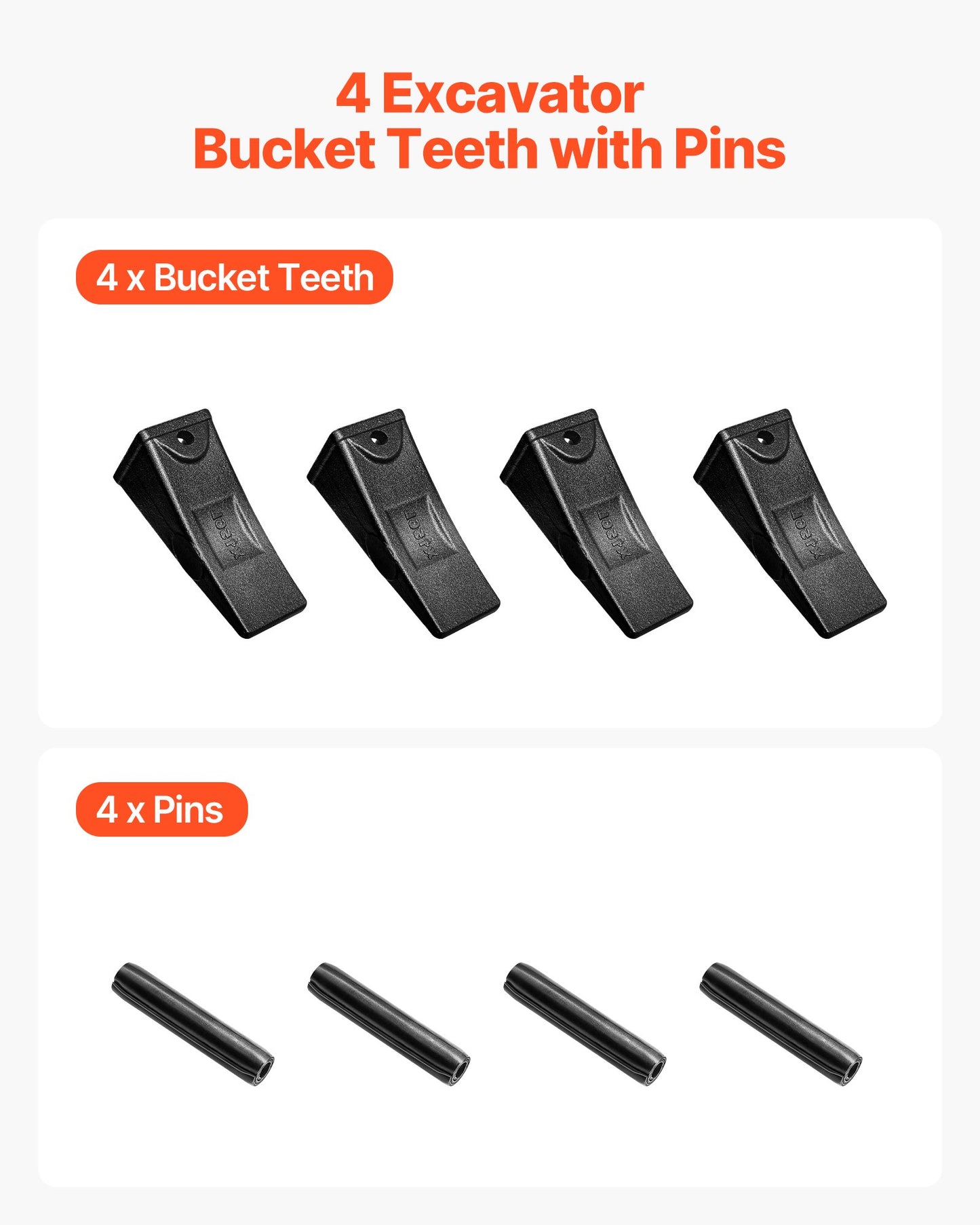 Excavator Bucket Teeth with Pins, 4 Pack X156L Bucket Tooth Set for Smooth & Efficient Excavation, Heavy Duty 5.3 in Long Digging Buckets Teeth Replacement for Skid Steer & Mini Excavator
