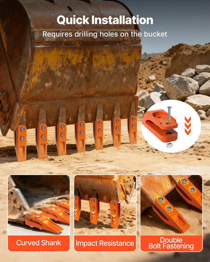 Excavator Bucket Teeth with Pins, 7 Pack 684447 Bucket Tooth Set Fits 5/8-in Buckets Edge, Heavy Duty 7.34 in Bolt on Digging Buckets Teeth Replacement for Skid Steer & Mini Excavator