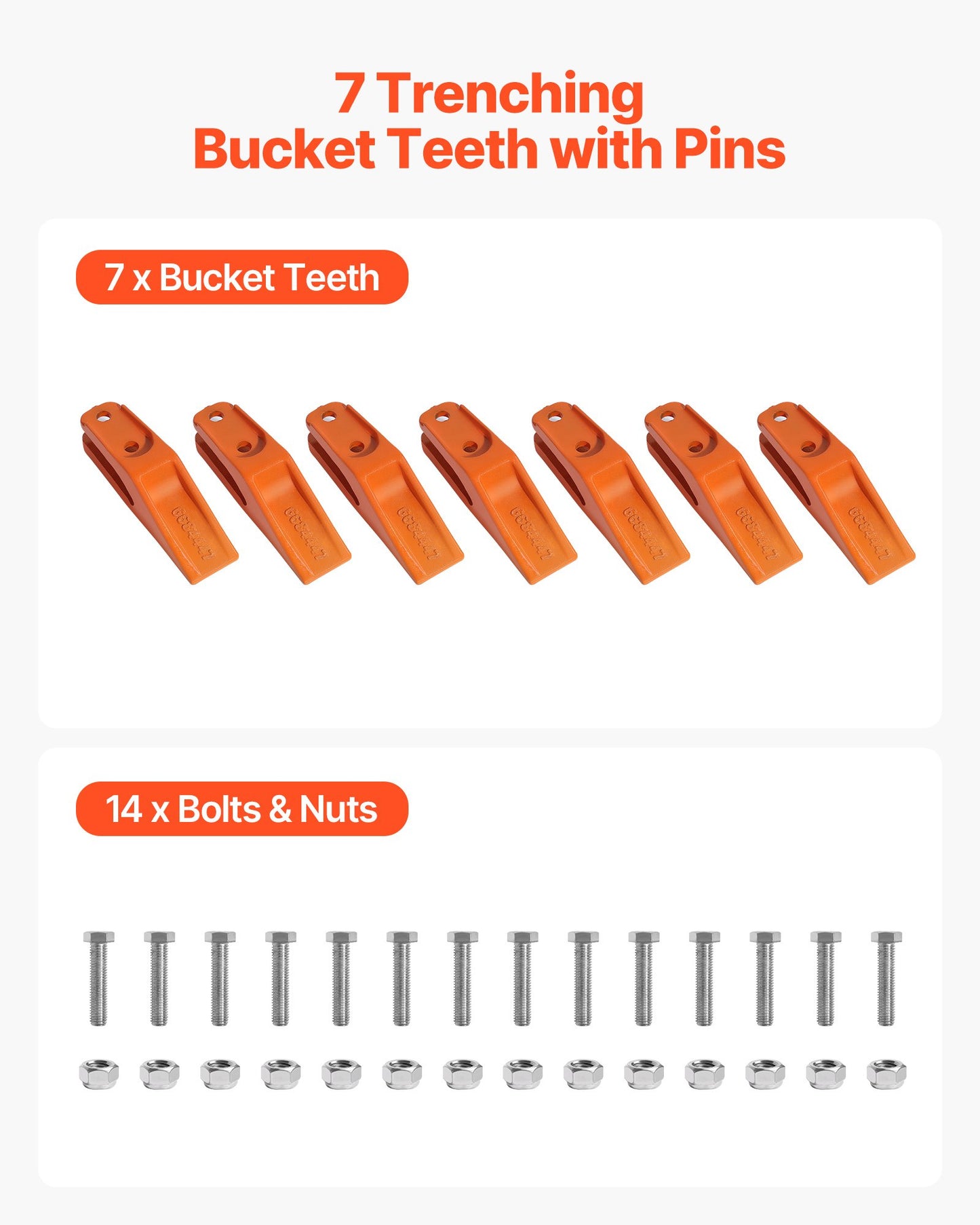 Excavator Bucket Teeth with Pins, 7 Pack 684447 Bucket Tooth Set Fits 5/8-in Buckets Edge, Heavy Duty 7.34 in Bolt on Digging Buckets Teeth Replacement for Skid Steer & Mini Excavator