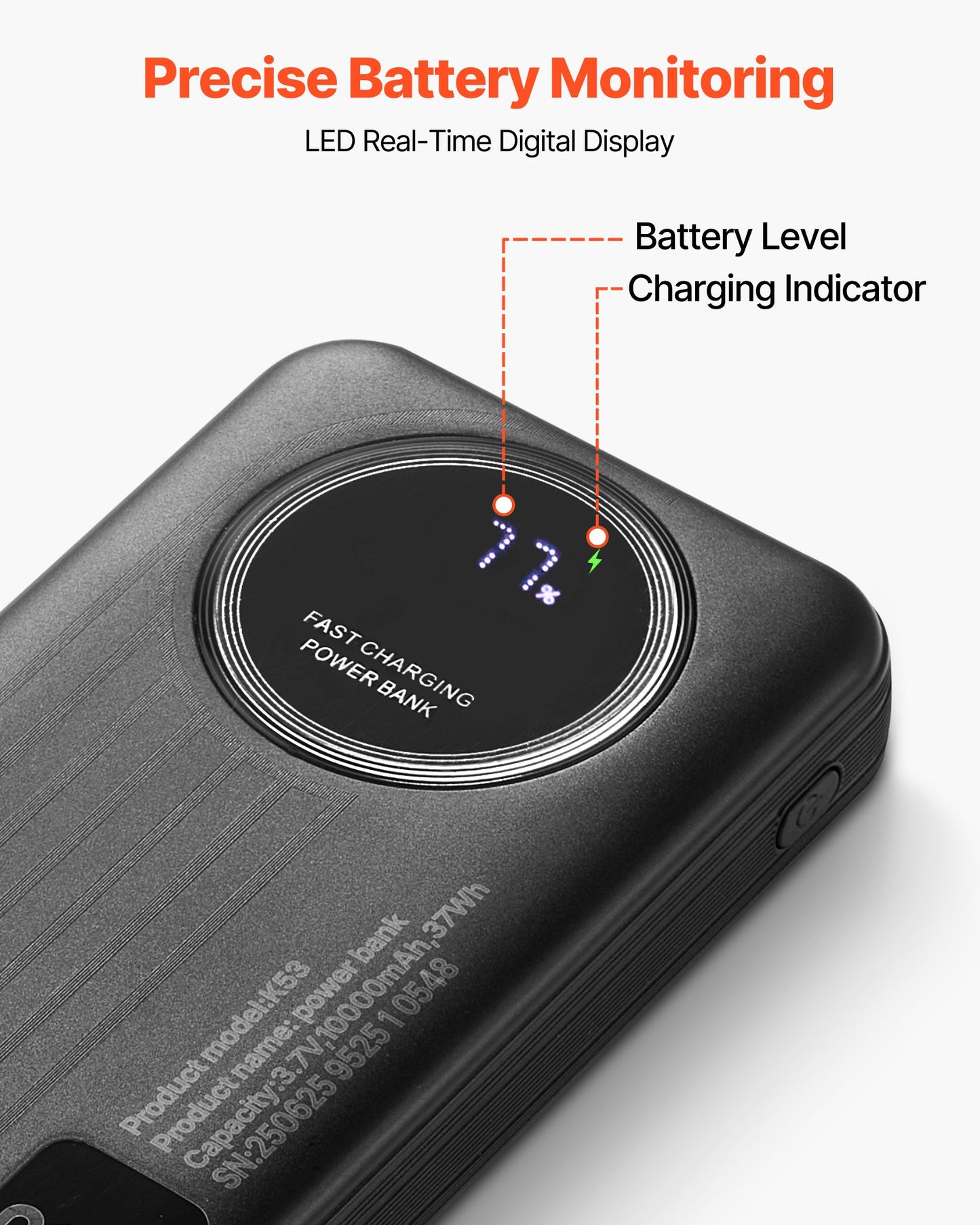 Portable Charger, with Built-in Cables, 10000 mAh Travel Battery Pack, 6 Outputs 3 Inputs Fast Charging Power Bank with USB Type-C Micro-B Input, Smart LED Display, for iPhone, Samsung, Android
