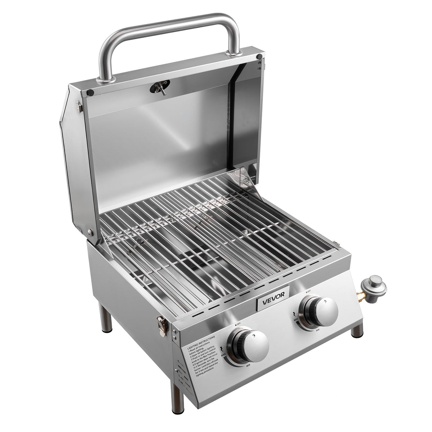 Tabletop Gas Grill, 2-Burner Stainless Steel Portable Propane Grill, with Built-in Thermometer, Travel Locks, Weatherproof Lid, 15,000 BTU Total, for Outdoor Cooking, Patio, Party, Camping, RV