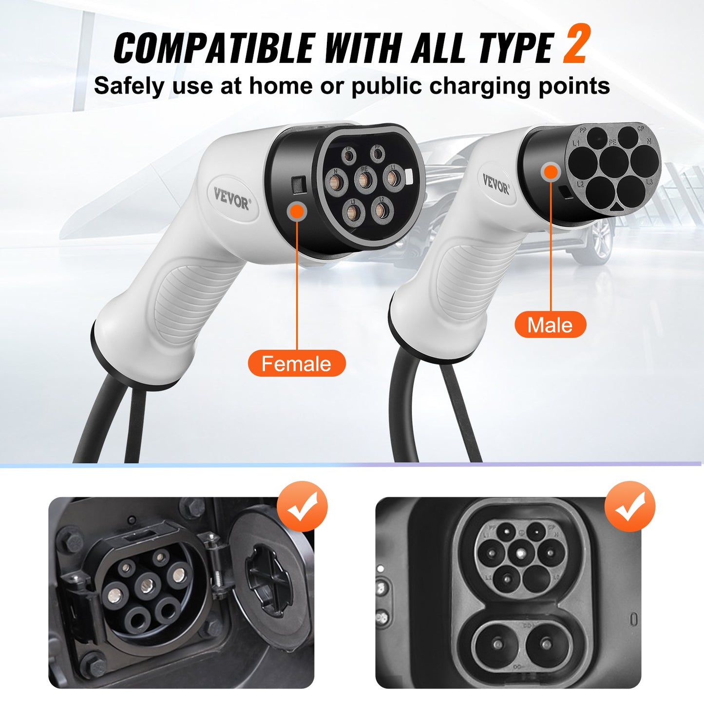 Typ 2 auf Typ 2 EV-Ladekabel, Elektrofahrzeugkabel, 16 A, 5 m, 11 kW, TPU