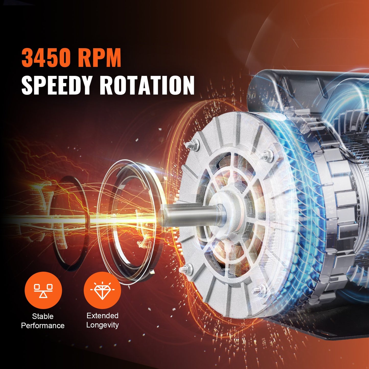 3.7HP Air Compressor Motor, 3450RPM Electric Motor, 230V 17.2 Amps, 5/8" Keyed Shaft 56 Frame, 1.88" Shaft Length, Single Phase, CCW/CW Rotation (Factory Setting is CCW)