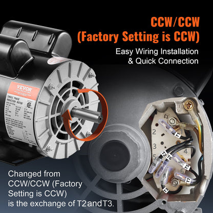 3.7HP Air Compressor Motor, 3450RPM Electric Motor, 230V 17.2 Amps, 5/8" Keyed Shaft 56 Frame, 1.88" Shaft Length, Single Phase, CCW/CW Rotation (Factory Setting is CCW)