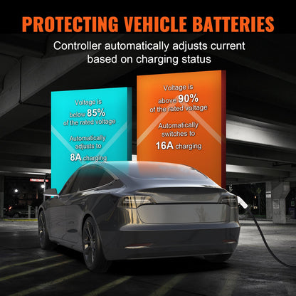 Portable EV Charger Type 2, 16A 3.7kW, Electric Car Charger with 28ft Charging Cable CEE 7/7 Plug, IEC 62196 Home EV Charging Station with Storage Bag Charging Cable Hook, IP66