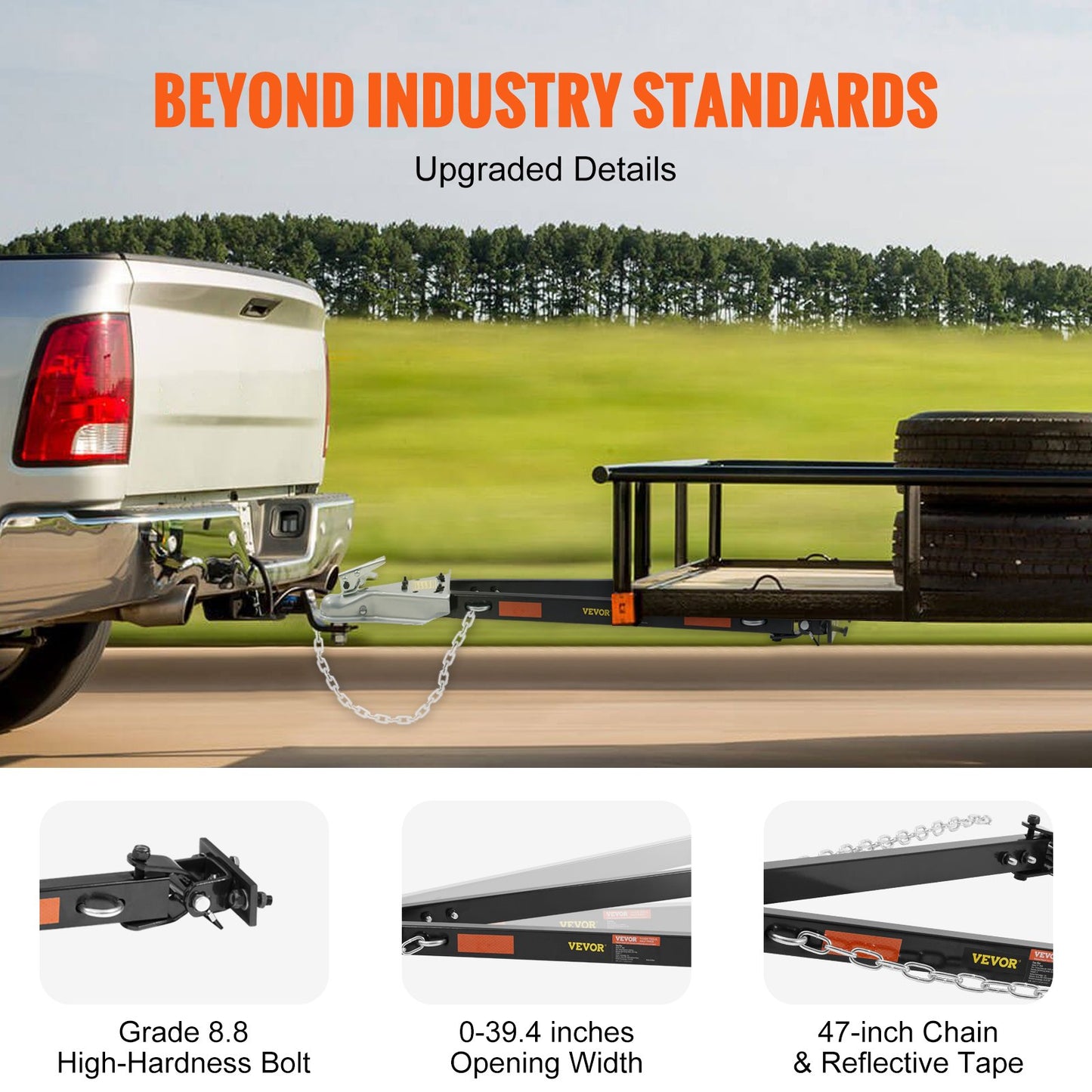 Towbar, 5500 lbs Towing Capacity with Chains, Powder Coated Alloy Steel Bumper Mounted Universal Towbar, Coupler Fits 2" Ball Hitch, 39.4" Opening Width, for RV Trailers