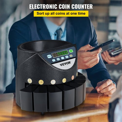 Euro coin counter sorter 500-1000 coins Electronic automatic euro coin counter 300 coins per minute with 8 coin drawers for school store bank | EU