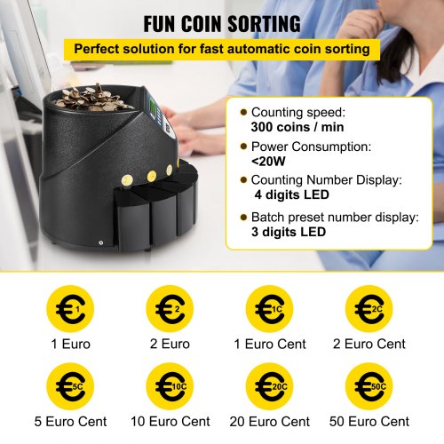 Euro coin counter sorter 500-1000 coins Electronic automatic euro coin counter 300 coins per minute with 8 coin drawers for school store bank | EU