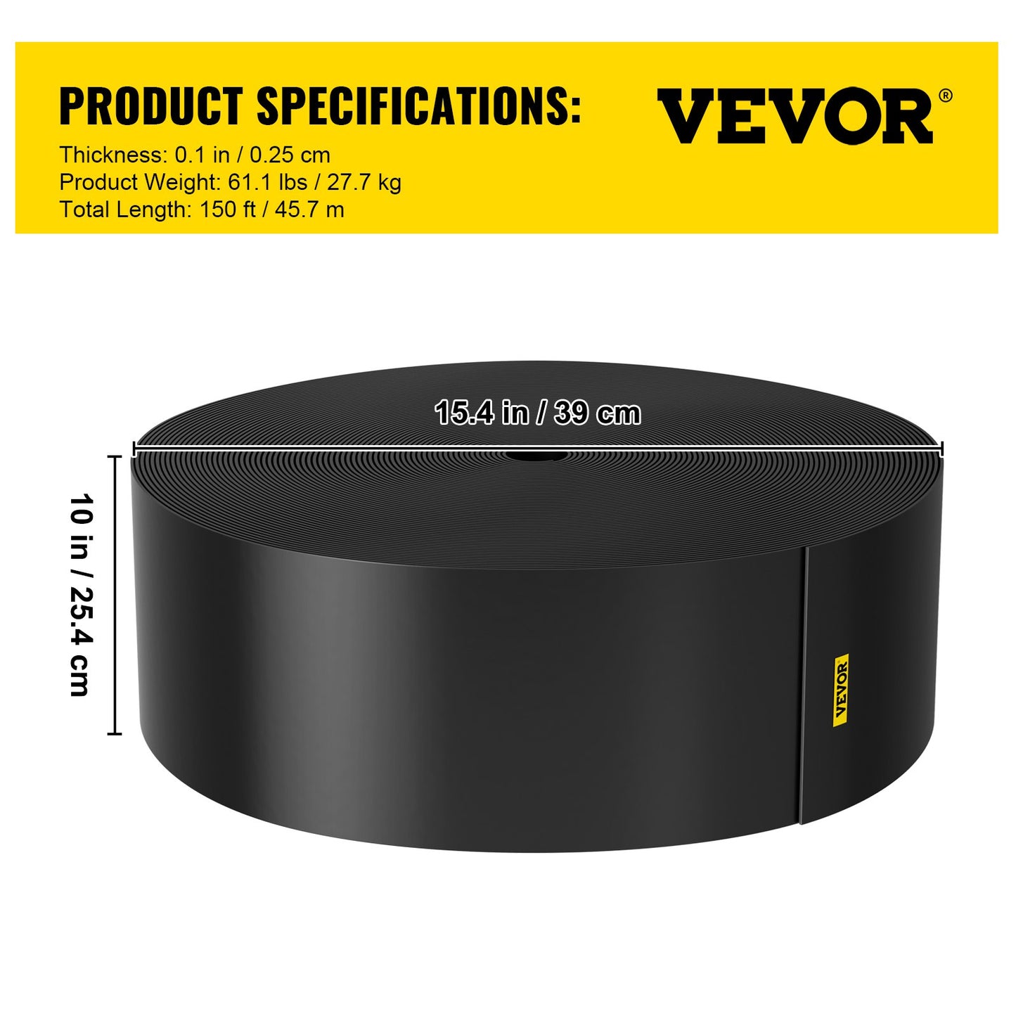 Landskapsbård, 10 tum djup 150 fot total längd, återvunnen HDPE lindad terrassbräda, flexibel böjkant för landskapsarkitektur, gräsmatta, trädgård, gård, mot invaderande ogräs, svart