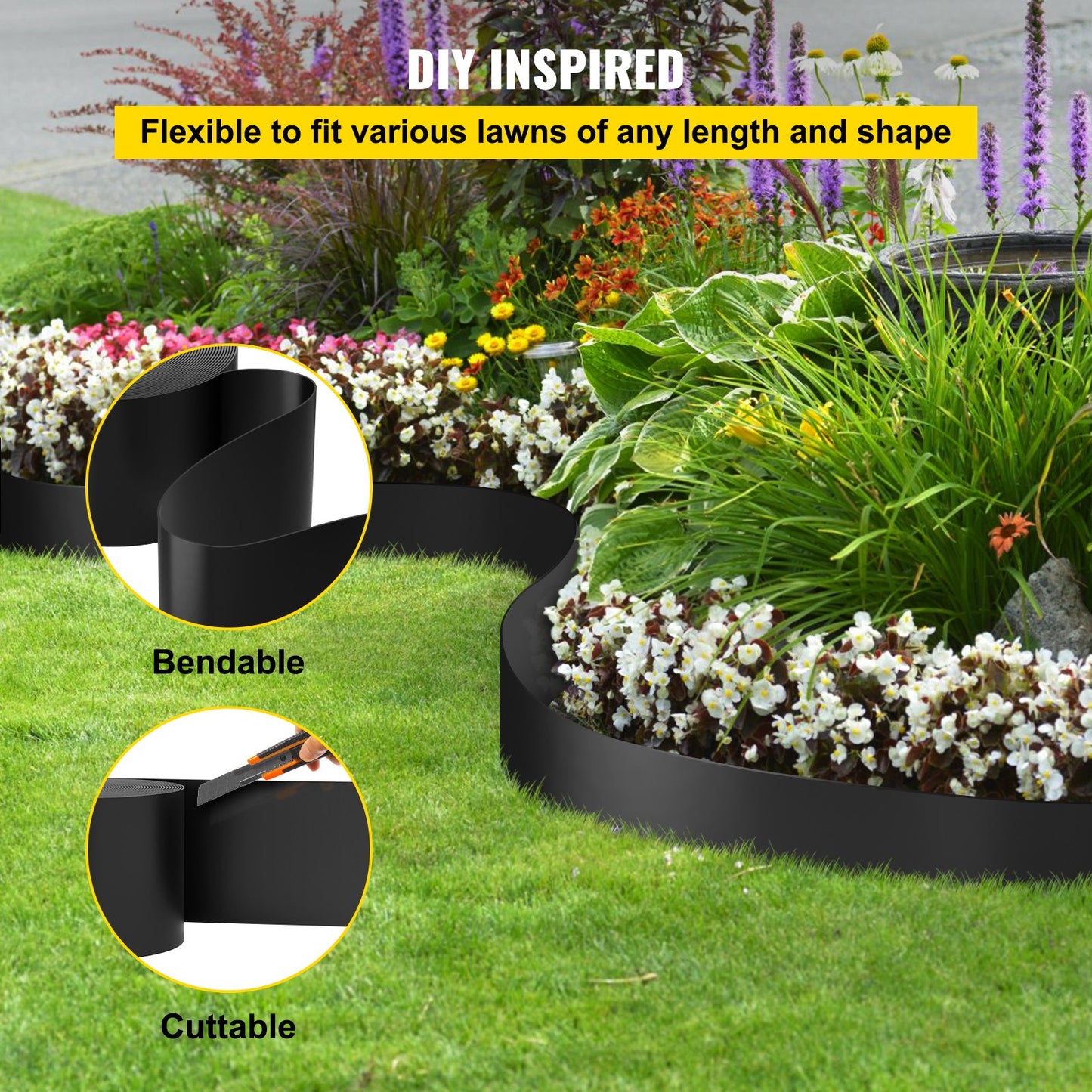 Landscape Edging, 10 inch Depth 150 ft Total Length, Recycled HDPE Coiled Terrace Board, Flexible Bender Border for Landscaping, Lawn, Garden, Yard, Against Invading Weeds, Black