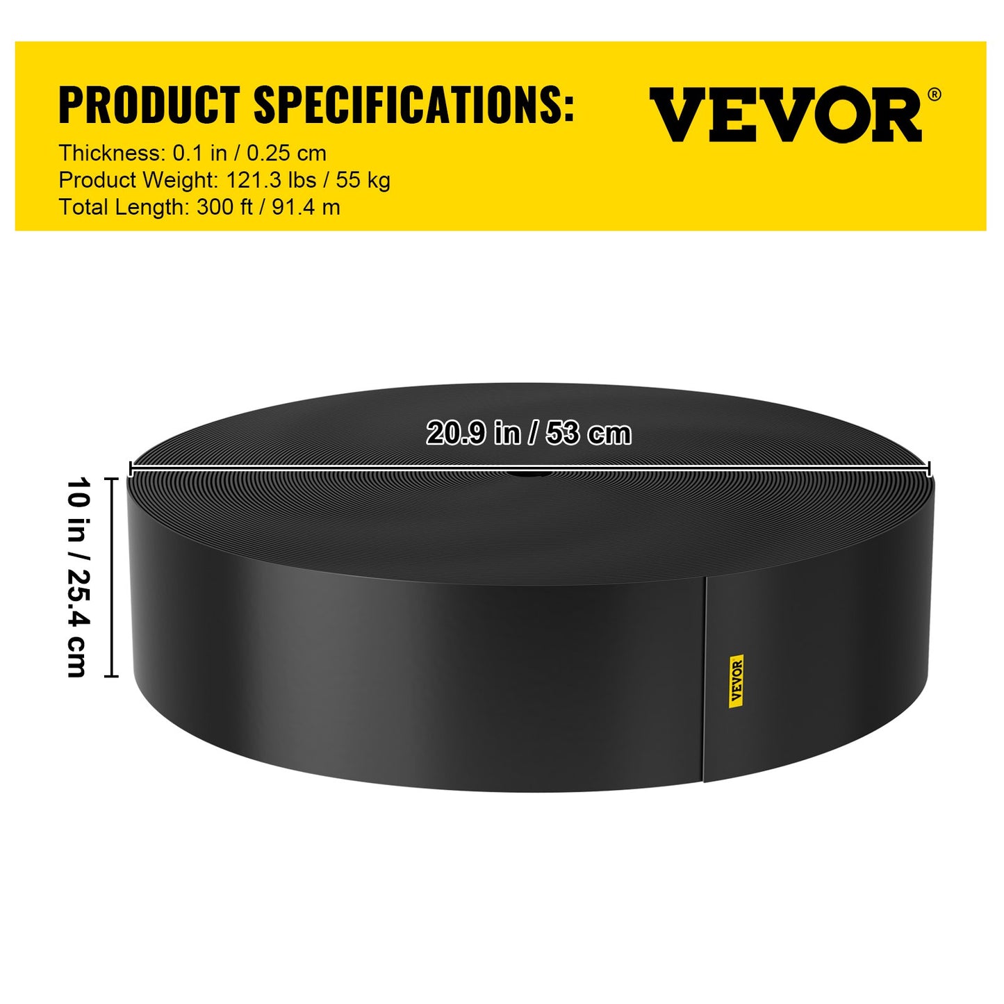 Landskapskant, 10 tums djup 300 fot total längd, återvunnen HDPE rullad terrassbräda, flexibel böjningskant för landskapsarkitektur, gräsmatta, trädgård, gård, mot invaderande ogräs, svart