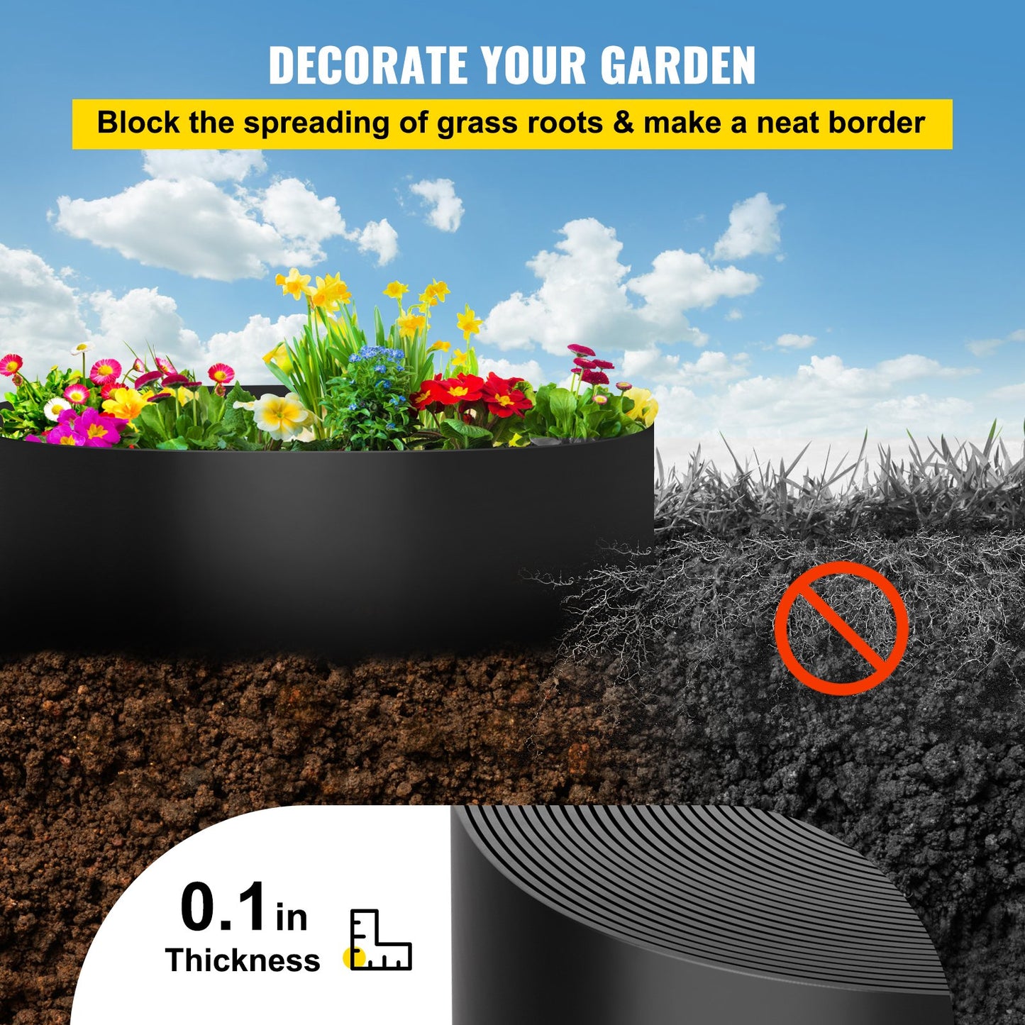 Landscape Edging, 10 inch Depth 300 ft Total Length, Recycled HDPE Coiled Terrace Board, Flexible Bender Border for Landscaping, Lawn, Garden, Yard, Against Invading Weeds, Black