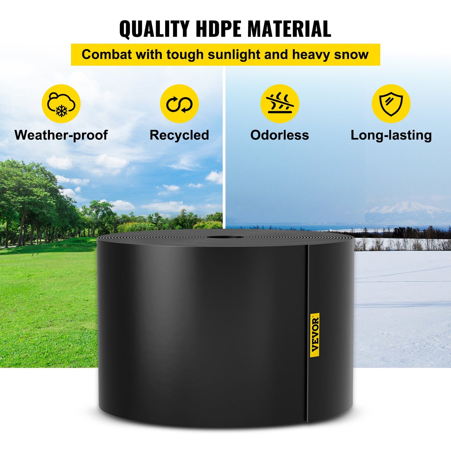 Landschaftseinfassung, 25,4 cm Tiefe, 12,1 m Gesamtlänge, recyceltes HDPE-Terrassendielenbrett, flexible Biegeeinfassung für Landschaftsbau, Rasen, Garten, Hof, gegen invasives Unkraut, schwarz