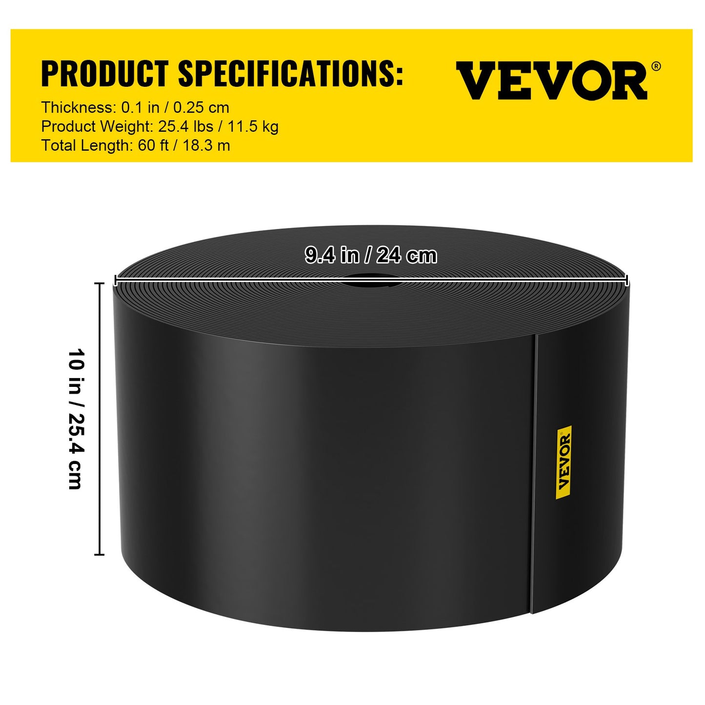 Landskapskant, 10 tums djup 60 fot total längd, återvunnen HDPE rullad terrassbräda, flexibel böjningskant för landskapsarkitektur, gräsmatta, trädgård, gård, mot invaderande ogräs, svart