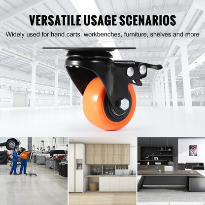 Caster Wheels, 2 Inch Swivel Disc Wheels, Set of 4, with Safety Double Locking No Noise PVC Wheels, Heavy Duty 150 lbs Load Capacity Per Wheel, Non-Marking Wheels for Cart Furniture Workbench