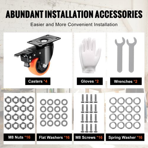 Caster Wheels, 3 Inch Swivel Disc Wheels, Set of 4, with Safety A/B Locking No Noise PVC Wheels, Heavy Duty 250 lbs Load Capacity Per Wheel, Non-Marking Wheels for Workbench Cart Furniture | EU