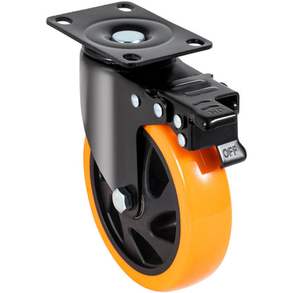 Caster Wheels, 5 Inch Casters with Swivel Plates, Set of 4, with Safety A/B Locking No Noise PVC Wheels, Heavy Duty 450 lbs Load Capacity Per Wheel, Non-Marking Wheels for Workbench for Cart Furniture