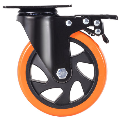 Caster Wheels, 5 Inch Casters with Swivel Plates, Set of 4, with Safety A/B Locking No Noise PVC Wheels, Heavy Duty 450 lbs Load Capacity Per Wheel, Non-Marking Wheels for Workbench for Cart Furniture