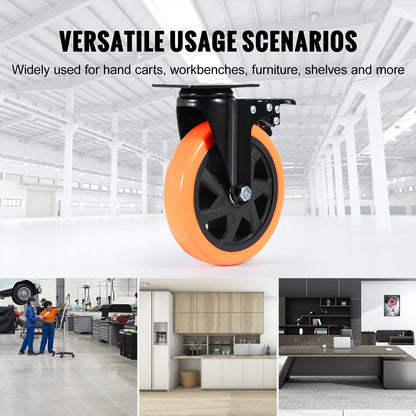 Caster Wheels, 6 Inch Swivel Disc Wheels, Set of 4, with Safety A/B Locking No Noise PVC Wheels, Heavy Duty 700 lbs Load Capacity Per Wheel, Non-Marking Wheels for Cart Furniture Workbench