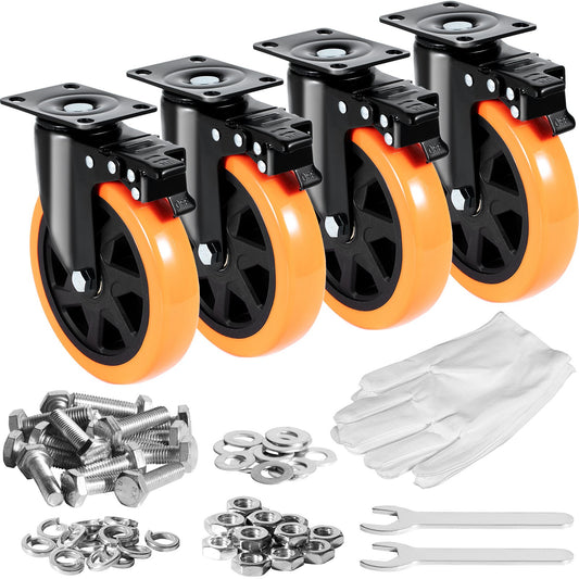Caster Wheels, 6 Inch Swivel Disc Wheels, Set of 4, with Safety A/B Locking No Noise PVC Wheels, Heavy Duty 700 lbs Load Capacity Per Wheel, Non-Marking Wheels for Cart Furniture Workbench
