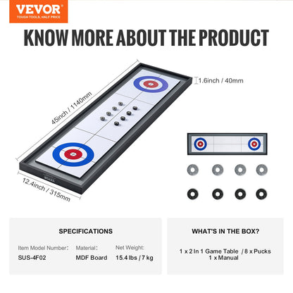 45" Shuffleboard und Curling 2-in-1-Brettspielset für tragbare Tischplatte