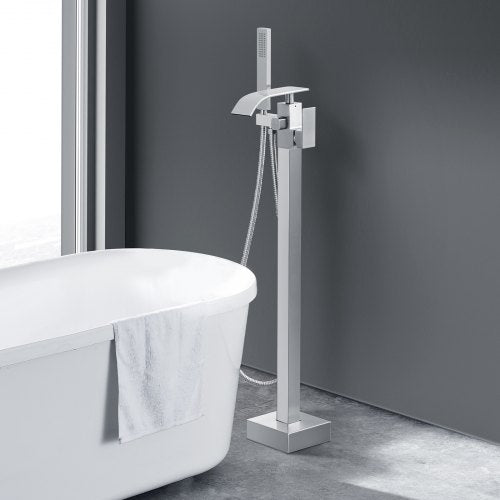 Freestanding Bathtub Faucet, Floor Mount, Freestanding Tub Filler, Shower Mixer Taps, Two Water Modes, 360° Swivel Spout, for Bathing & Showering Pet Bathing Cleaning Drains Toilet Flushing