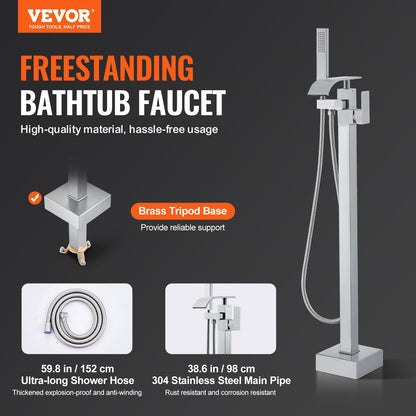 Freestanding Bathtub Faucet, Floor Mount, Freestanding Tub Filler, Shower Mixer Taps, Two Water Modes, 360° Swivel Spout, for Bathing & Showering Pet Bathing Cleaning Drains Toilet Flushing