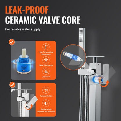 Freestanding Bathtub Faucet, Floor Mount, Freestanding Tub Filler, Shower Mixer Taps, Two Water Modes, 360° Swivel Spout, for Bathing & Showering Pet Bathing Cleaning Drains Toilet Flushing