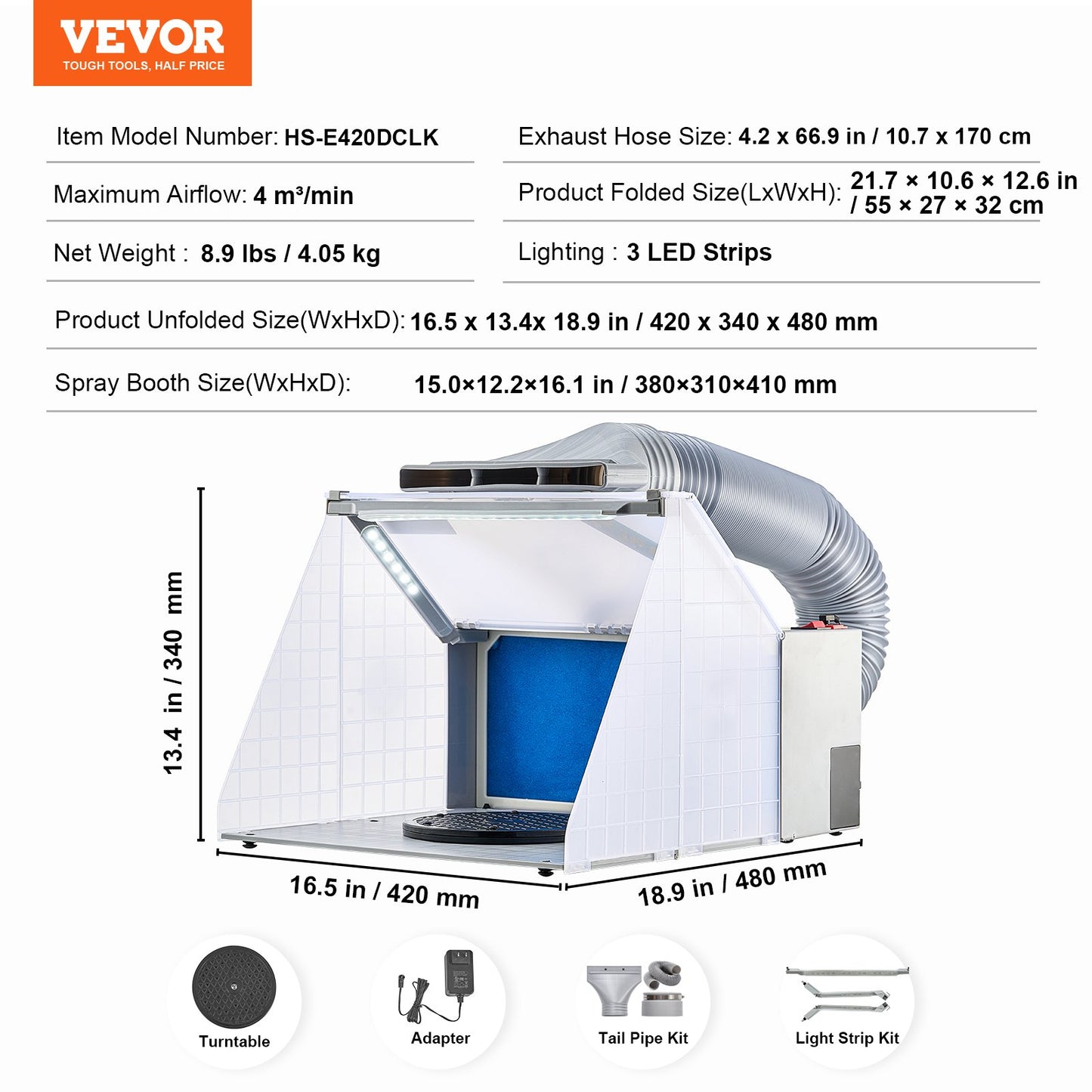 Airbrush Spray Booth, Portable Hobby Airbrush Paint Spray Booth Kit with LED Lights, Exhaust Fan and Exhaust Extension Hose, Airbrush Paint Booth for Painting Models, Arts, Crafts, Cakes