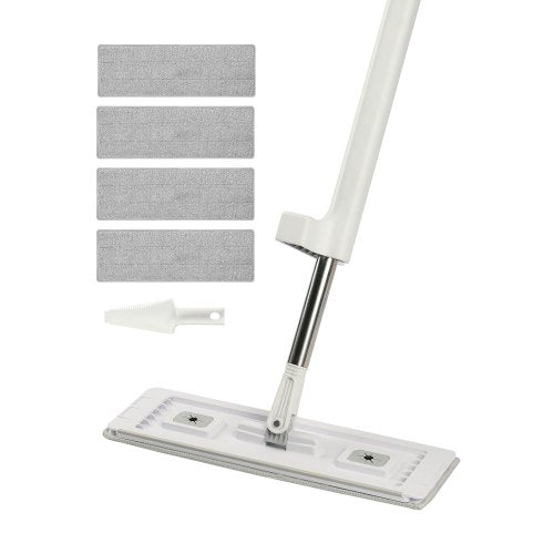 Flat Mop, Self Wringing, Microfiber Floor Mop with 4 Reusable & Washable Mop Pads for Dry & Wet Floor Cleaning, Microfiber Flat Mop with Stainless Steel Handle for Hardwood Laminate Tile Vinyl