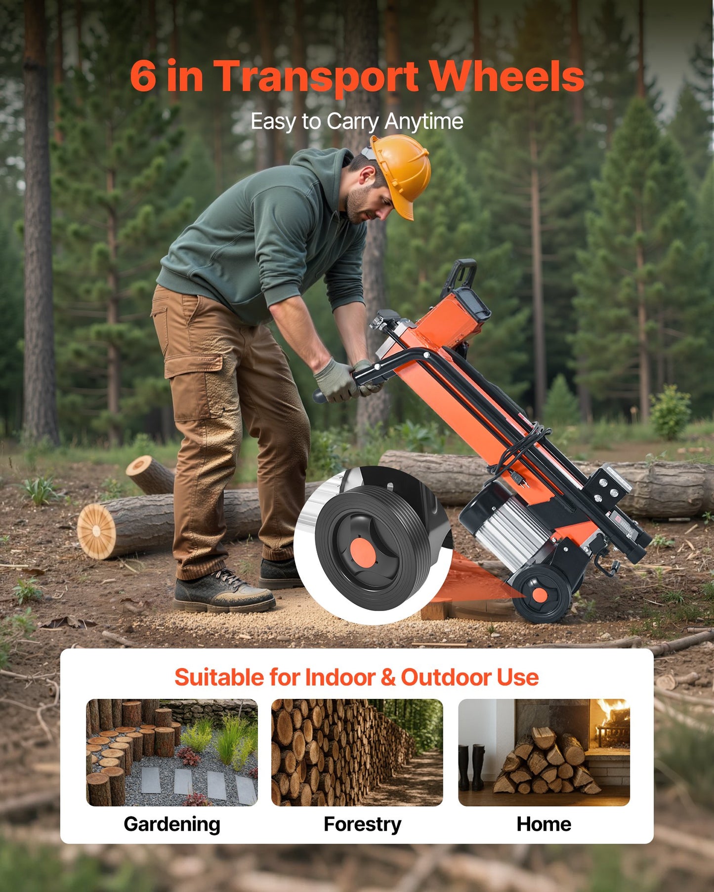 Electric Log Splitter, 6.5 Tons Electric Wood Splitter, 1500W 15 Amp Motor, Portable Firewood Splitting Machine with 6" Wheels, Wood Splitters for Forestry Harvesting, Efficient & Secure
