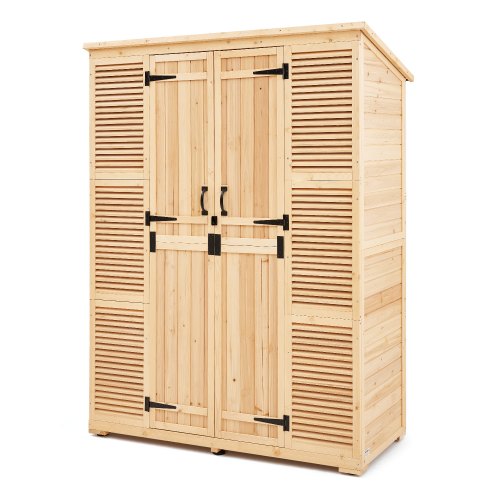 Outdoor Storage Shed, Oversize Wooden Outside Storage Cabinet with Waterproof Roof and Metal Frame, Double Lockable Doors Garden Tool Shed Storage House Cabinet with Shelves & Floor, 58"x78"