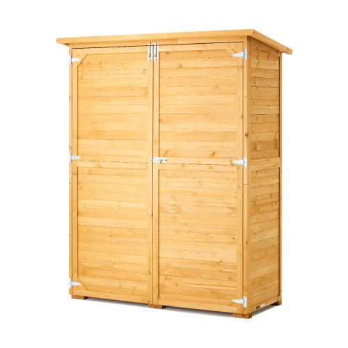 Outdoor Storage Shed, Large Wooden Outside Storage Cabinet with Waterproof Roof and Metal Frame, Double Lockable Doors Garden Tool Shed Storage House Cabinet with Shelves & Floor, 55"x67.5"