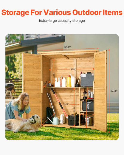 Outdoor Storage Shed, Large Wooden Outside Storage Cabinet with Waterproof Roof and Metal Frame, Double Lockable Doors Garden Tool Shed Storage House Cabinet with Shelves & Floor, 55"x67.5"
