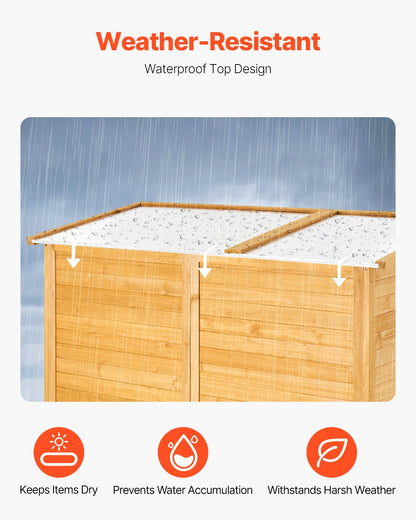 Outdoor Storage Shed, Large Wooden Outside Storage Cabinet with Waterproof Roof and Metal Frame, Double Lockable Doors Garden Tool Shed Storage House Cabinet with Shelves & Floor, 55"x67.5"