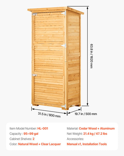 Hölzerner Lagerschuppen im Freien wasserdichter Garten-Werkzeugschuppen 31,5x63,8 Zoll