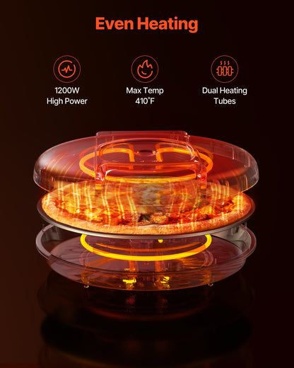 Pizza Oven, 12 in Electric Pizza Maker, 1200W Electric Pizzas Cooker with Non-Stick Coating, 180° Open for Dual Side Baking, Heats up to 410 ˚F, Multi-Function Cooking, for Pizzas, Barbecue