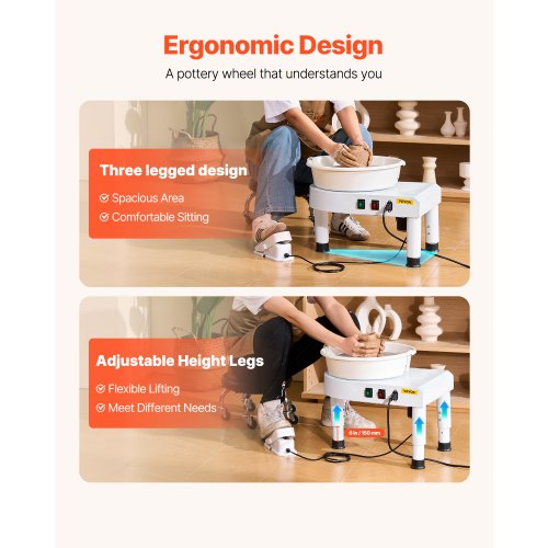 Keramikskiva, 28 cm keramisk skivformningsmaskin, 60-300 varv/min justerbar fotpedal, justerbart lyftben, avtagbart fat, komplett verktygstillbehörssats för konsthantverk DIY, vit |  EU