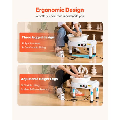 Keramikskiva, 28 cm keramisk skivformningsmaskin, 60-300 varv/min justerbar fotpedal, justerbart lyftben, avtagbart fat, komplett verktygstillbehörssats för konsthantverk DIY, vit |  EU