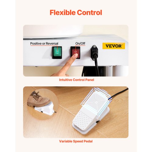 Keramikskiva, 28 cm keramisk skivformningsmaskin, 60-300 varv/min justerbar fotpedal, justerbart lyftben, avtagbart fat, komplett verktygstillbehörssats för konsthantverk DIY, vit |  EU